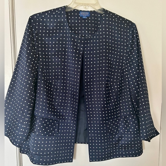 Pendleton Blazer Jacket Midnight Blue Silk Blend Graphic Dot No Close size 20W - Picture 11 of 15